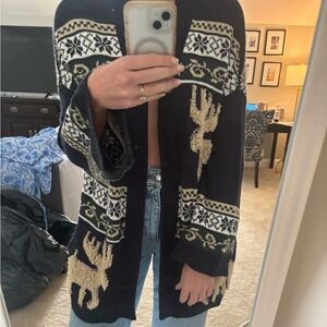 Show Me Your MuMu Black and Cream Cardigan with Moose Design